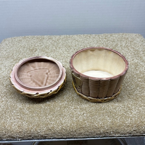 1960s MCM Tilso Retro Lidded Cottage Cheese Dish Bowl Wicker Style Base Japan 4” - Picture 3 of 6